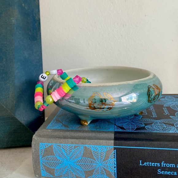 Vintage Blue Trinket/Ring Dish with Gold Detailing - Picture 3 of 6